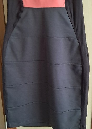 Pembe Siyah Straplez Midi Elbise - Görsel 3