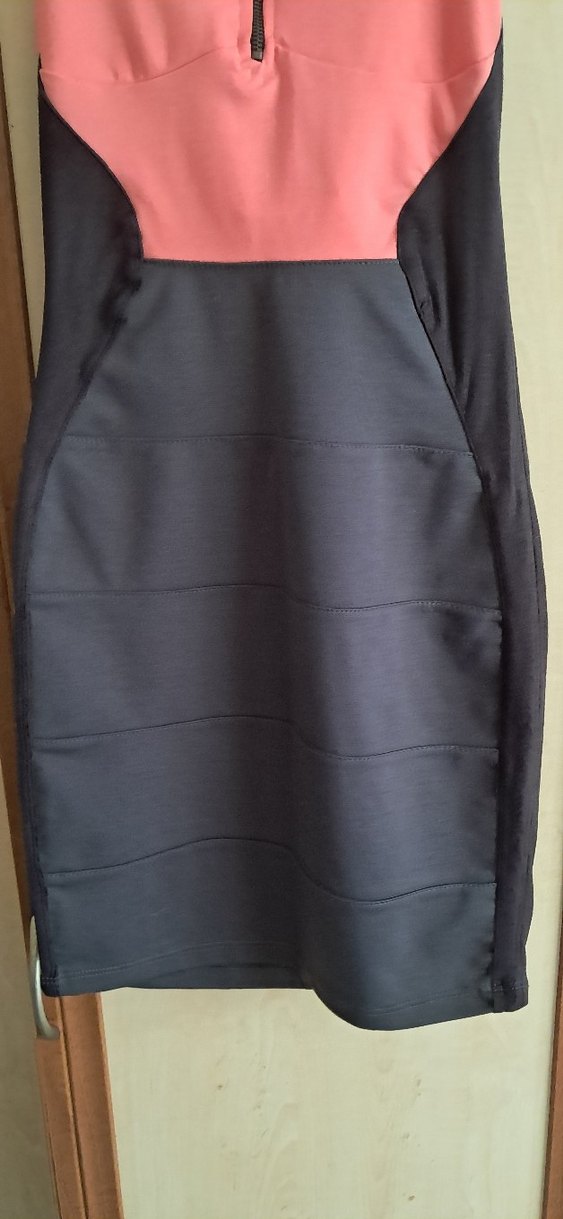 Pembe Siyah Straplez Midi Elbise - Görsel 3