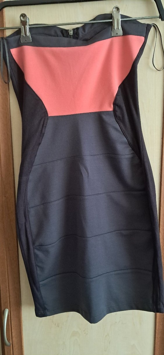 Pembe Siyah Straplez Midi Elbise - Görsel 4