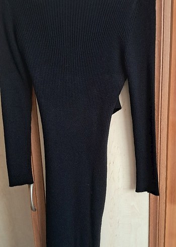 Siyah Uzun Kollu KruvazeTriko Elbise - Görsel 4