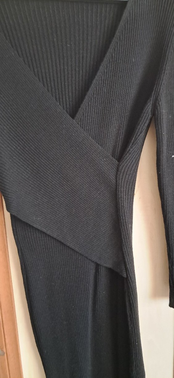 Siyah Uzun Kollu KruvazeTriko Elbise - Görsel 2