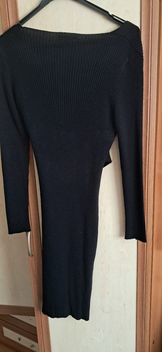 Siyah Uzun Kollu KruvazeTriko Elbise - Görsel 4