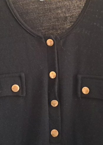 Düğmeli Siyah Uzun Kollu Kadın Triko Elbise - Görsel 2