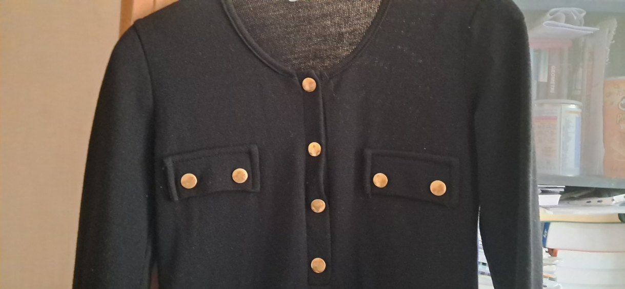 Düğmeli Siyah Uzun Kollu Kadın Triko Elbise - Görsel 2