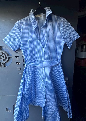 Mavi Kareli Kısa Kollu Hamile Bluzu - Görsel 2