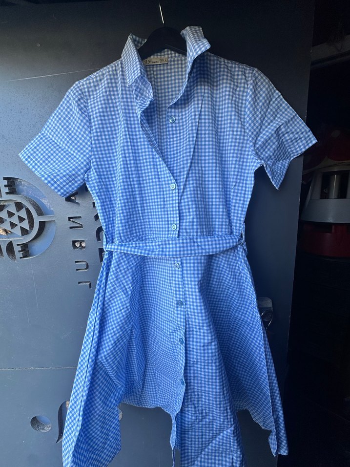 Mavi Kareli Kısa Kollu Hamile Bluzu - Görsel 2