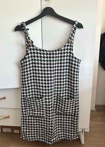 Düğmeli Ekose Desenli Askılı Kadın Tulum - Görsel 2