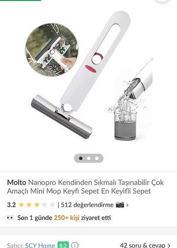 Molto Nanopro Kendinden Sıkmalı Mini Mop Beyaz