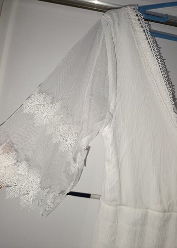Diğer Dantel Detaylı Beyaz Uzun Bohem Elbise