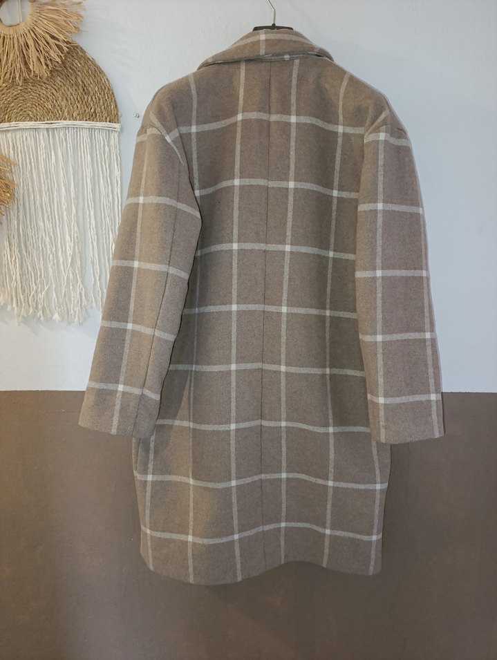 Koton oversize Ekose Desenli Kadın kaban - Görsel 4