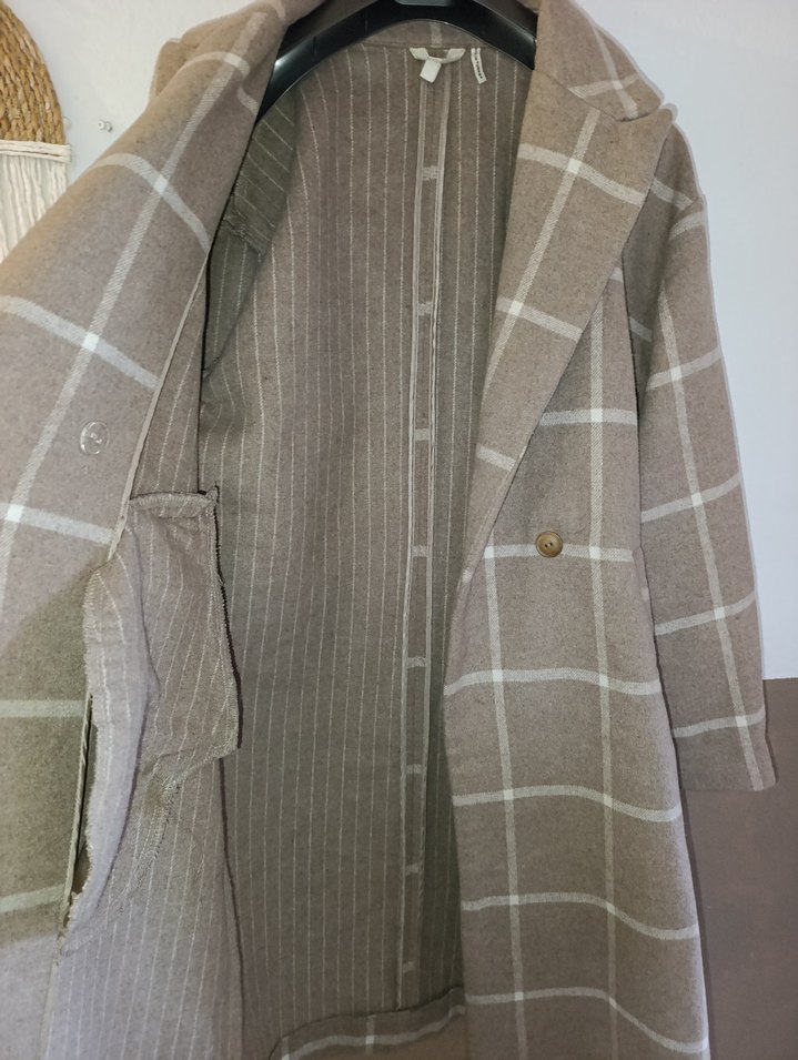 Koton oversize Ekose Desenli Kadın kaban - Görsel 5