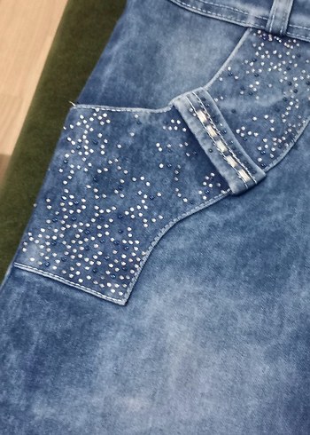 LC Waikiki Mavi Nakışlı kot cocuk elbisesi