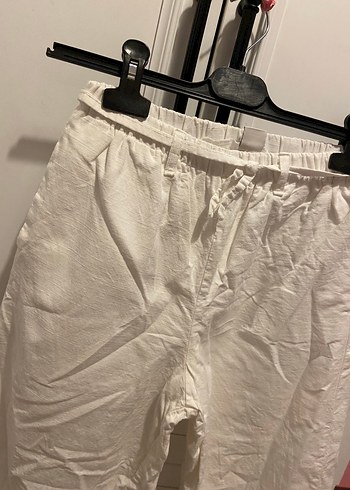 Beyaz Keten Salaş Kız çocuk Pantolon - Görsel 2