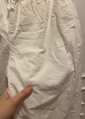 Beyaz Keten Salaş Kız çocuk Pantolon - Görsel 4