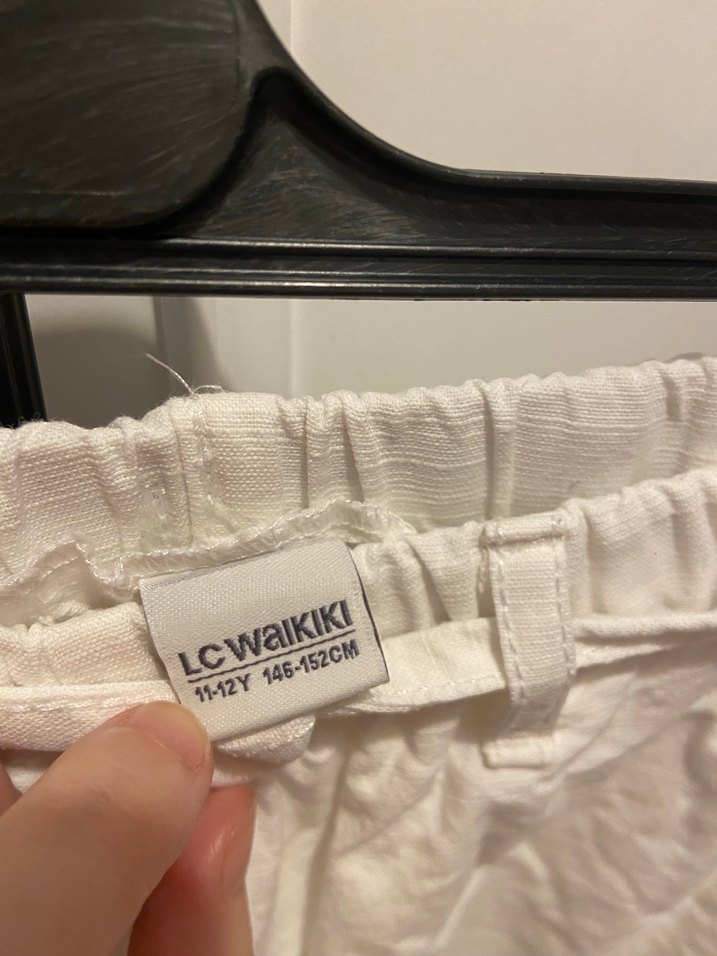 Beyaz Keten Salaş Kız çocuk Pantolon - Görsel 3