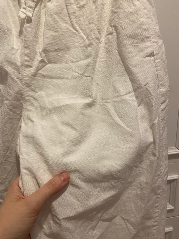 Beyaz Keten Salaş Kız çocuk Pantolon - Görsel 4