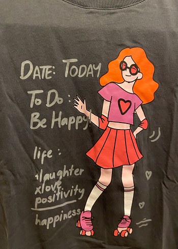 Kız Çocuk Gri Baskılı Kısa Kollu Tişört - Görsel 2