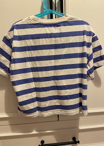 Mavi Beyaz Çizgili Kadın Tişört - Görsel 3