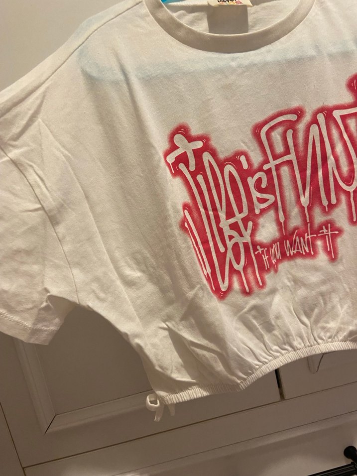 Kız Çocuk Beyaz Baskılı Kısa Kollu Tişört - Görsel 2