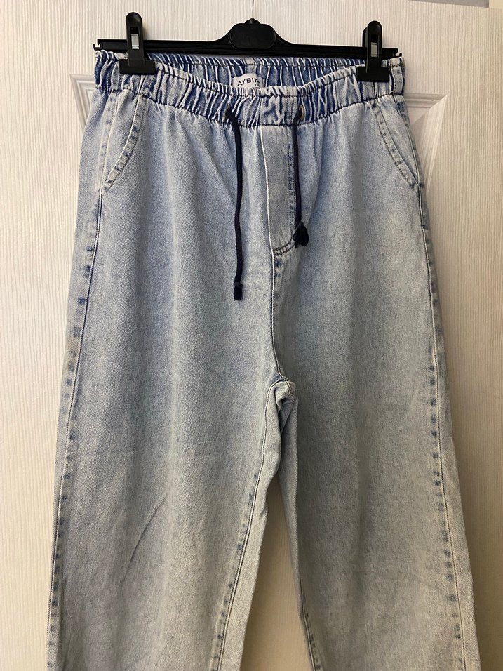 Aybikestil slouchy hean Kadın Gri Mavi Bol Kesim Kot Pantolon - Görsel 2