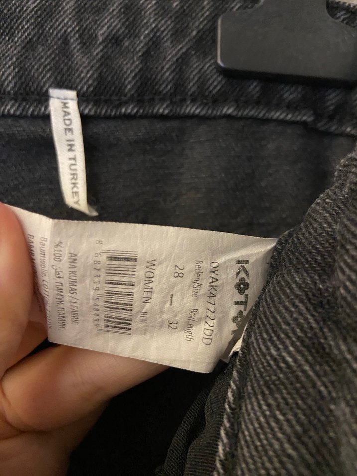 Koton Gri Bol Kesim Kemerli Kadın Kot Pantolon - Görsel 3