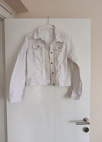 Diğer Düğmeli Beyaz Kot Kadın Denim Ceket