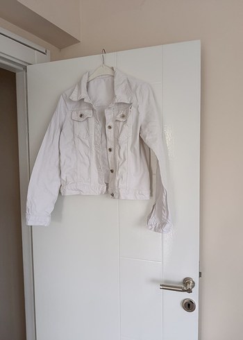 Düğmeli Beyaz Kot Kadın Denim Ceket