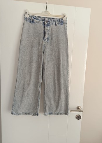 Gri Bol Kesim Midi Kot Pantolon