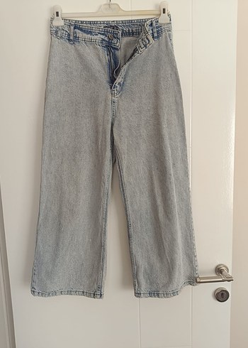 30 Beden Gri Bol Kesim Midi Kot Pantolon