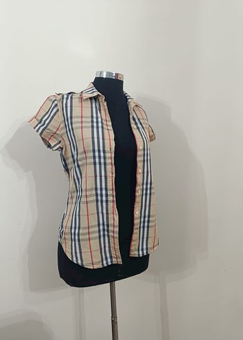 xs Beden Düğmeli Bej Kısa Kollu Kadın Gömlek
