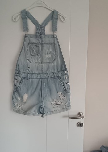 Kızlar için Mavi Denim Askılı Bol Kesim Tulum - Görsel 2