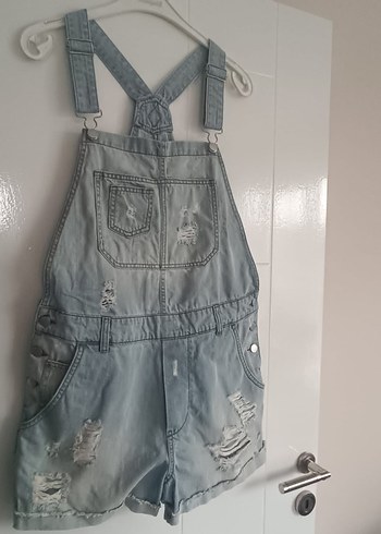 Kızlar için Mavi Denim Askılı Bol Kesim Tulum - Görsel 7