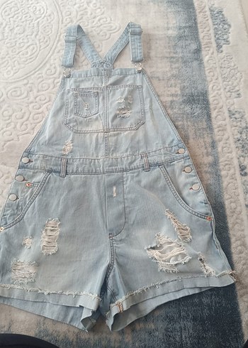 Kızlar için Mavi Denim Askılı Bol Kesim Tulum - Görsel 8