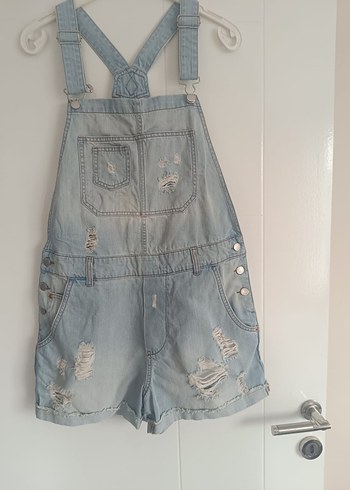 Kızlar için Mavi Denim Askılı Bol Kesim Tulum - Görsel 3