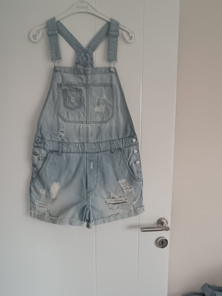 Kızlar için Mavi Denim Askılı Bol Kesim Tulum - Görsel 2