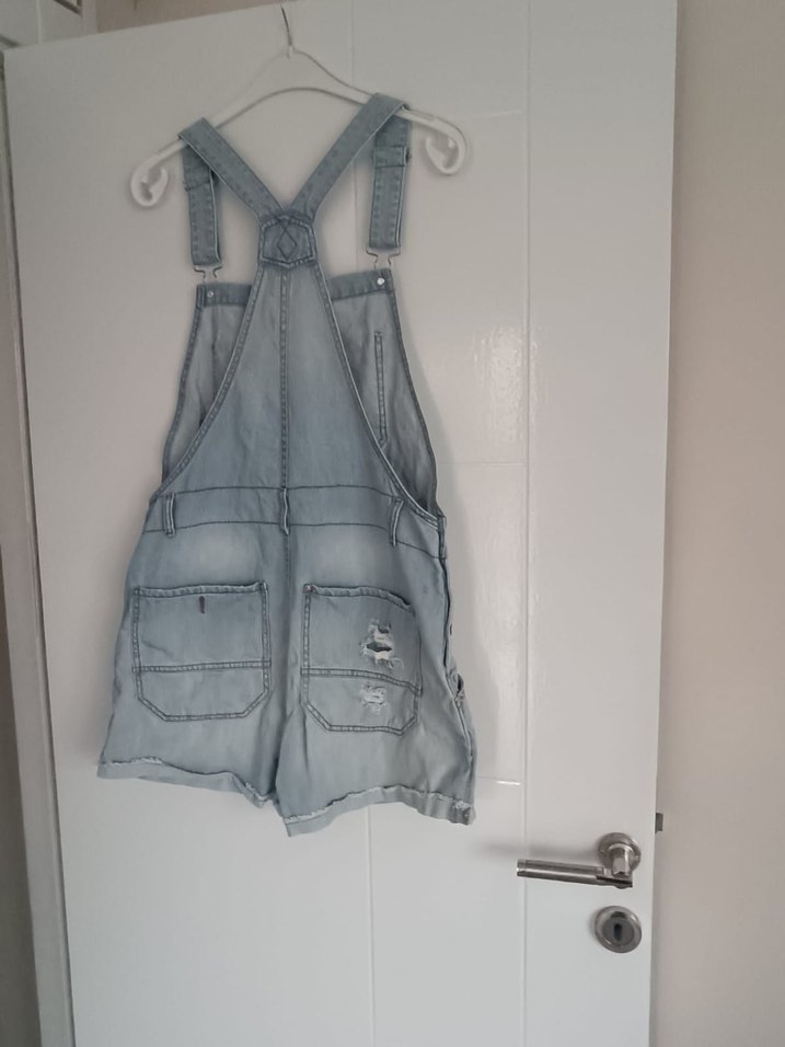 Kızlar için Mavi Denim Askılı Bol Kesim Tulum - Görsel 5