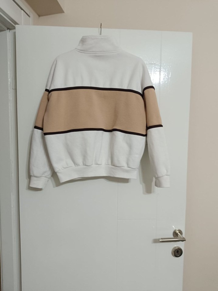 Beyaz Baskılı Mini Fermuarlı Sweatshirt - Görsel 2