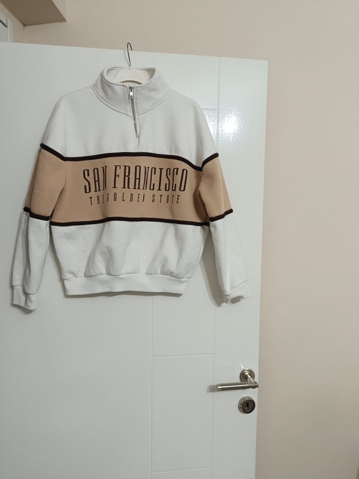 Beyaz Baskılı Mini Fermuarlı Sweatshirt - Görsel 3