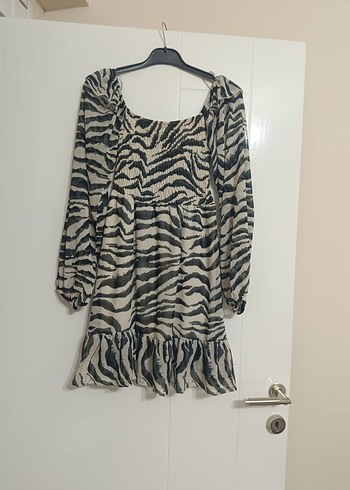 Zebra Desenli Uzun Kollu Mini Elbise - Görsel 3