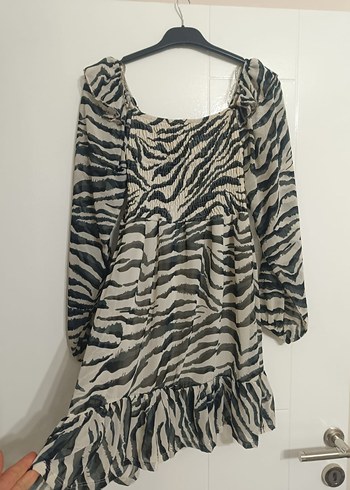 Zebra Desenli Uzun Kollu Mini Elbise - Görsel 4