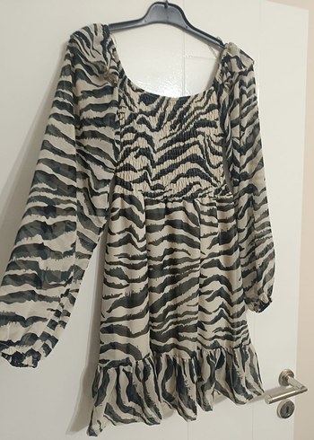 Zebra Desenli Uzun Kollu Mini Elbise - Görsel 2