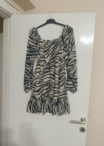 Zebra Desenli Uzun Kollu Mini Elbise - Görsel 6