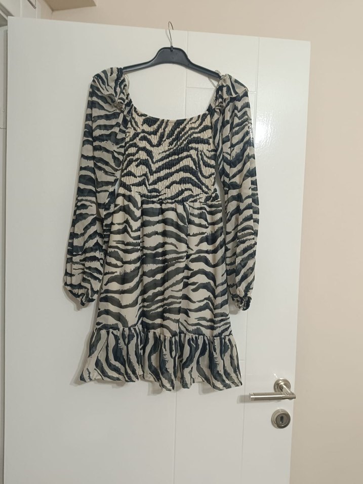Zebra Desenli Uzun Kollu Mini Elbise - Görsel 3