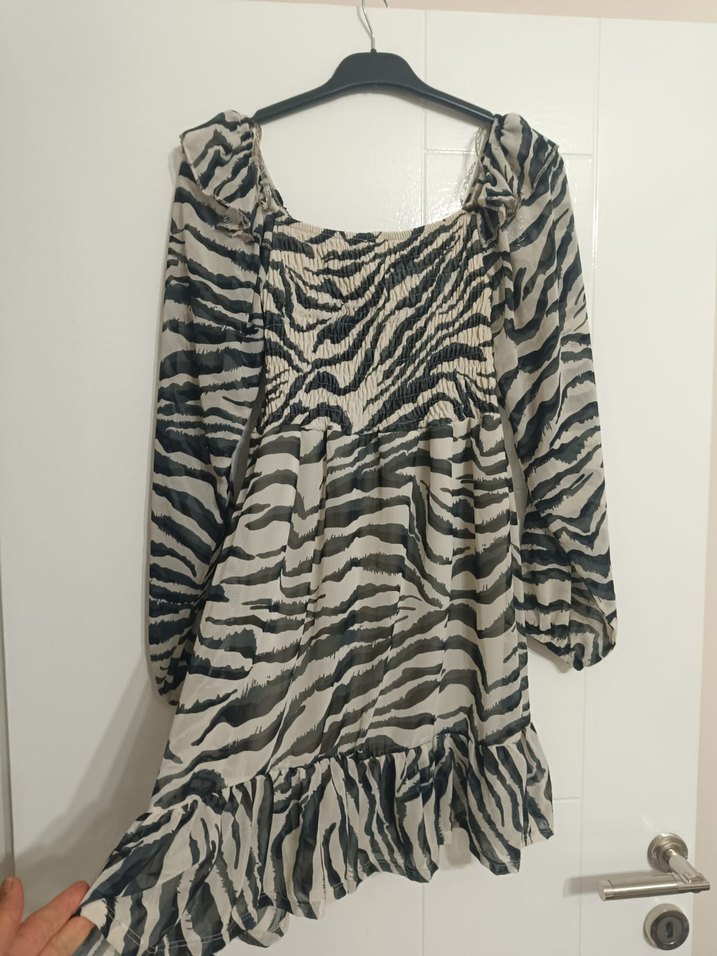 Zebra Desenli Uzun Kollu Mini Elbise - Görsel 4
