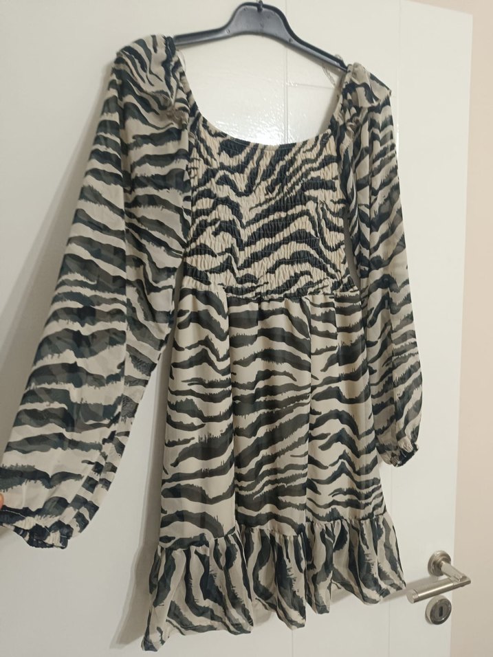 Zebra Desenli Uzun Kollu Mini Elbise - Görsel 2