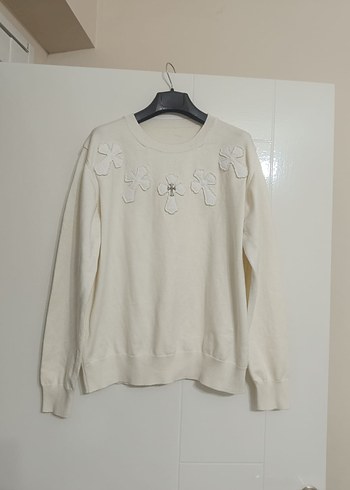 Nakışlı Beyaz Kadın Triko Kazak - Görsel 2