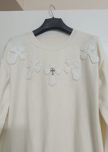 Nakışlı Beyaz Kadın Triko Kazak - Görsel 4