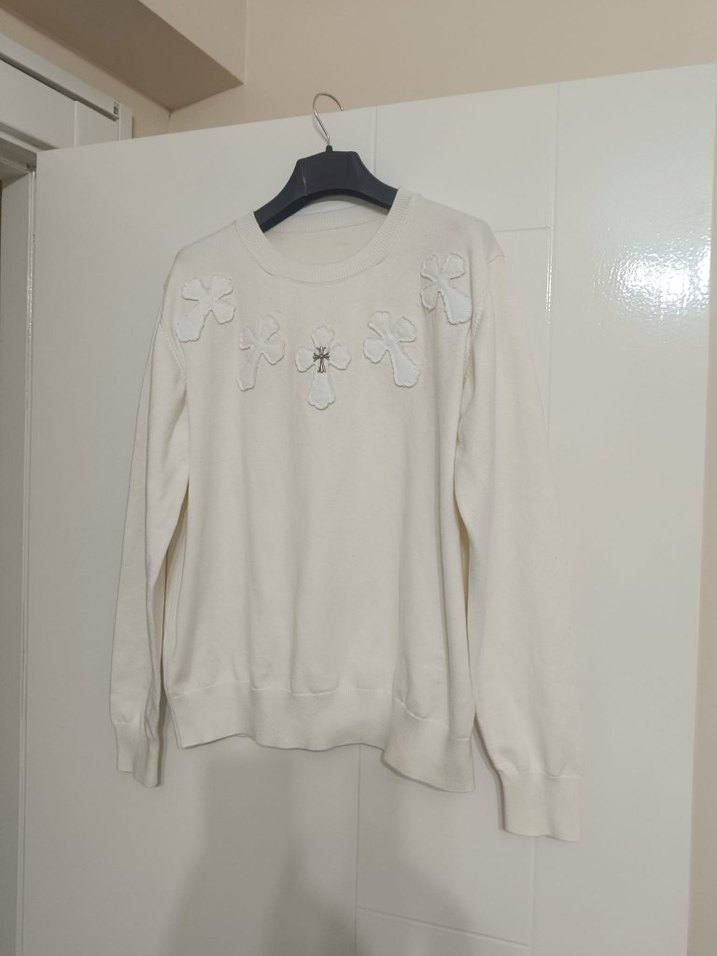 Nakışlı Beyaz Kadın Triko Kazak - Görsel 3