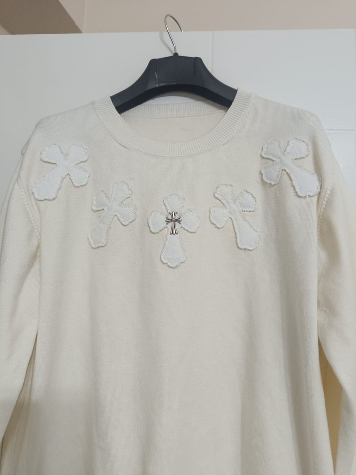 Nakışlı Beyaz Kadın Triko Kazak - Görsel 4