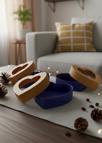 Üçlü Koyu Mavi Kalp Şeklinde Hediye Kutusu - Görsel 2